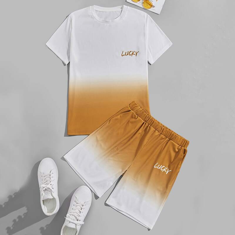 

Guys Ombre Letter Graphic Tee With Shorts, Multicolor