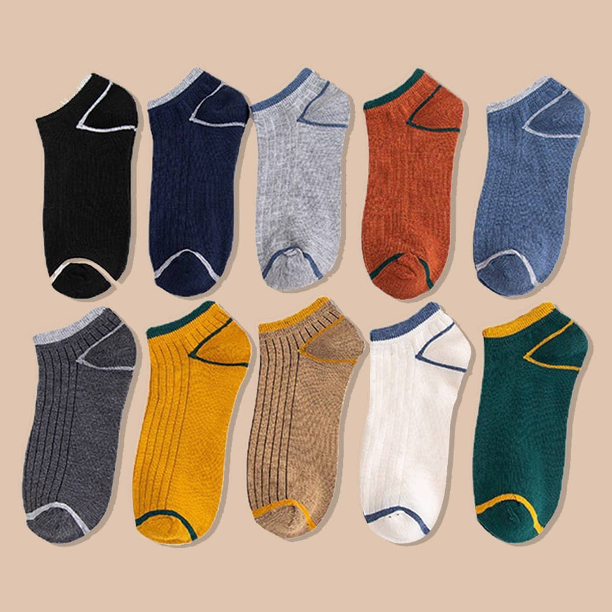 

10pairs Guys Ribbed Socks, Multicolor