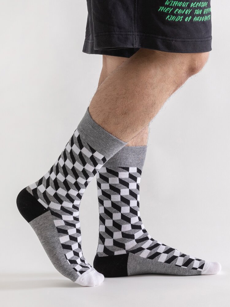 Hombres Calcetines de tripulación estampado geométrico - Multicolor - Añade 1