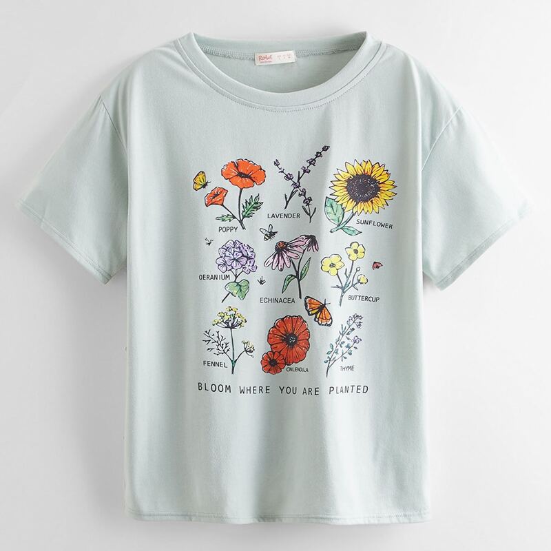 

Floral Print Tee, Mint green
