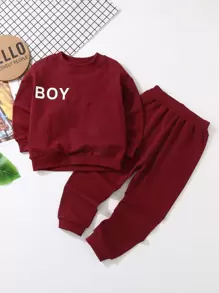 Toddler Boys Letter Graphic Sweatshirt & Joggers - Burgundy - View 1