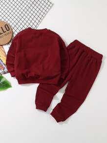 Toddler Boys Letter Graphic Sweatshirt & Joggers - Burgundy - View 2