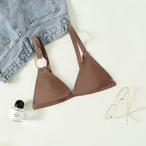 

Ring Linked Triangle Bikini Top, Coffee brown