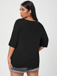 SHEIN Unity Plus Solid Lace Up Tee - Black - View 2