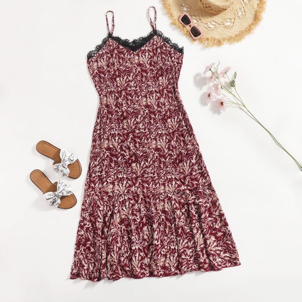 

Plus Allover Print Ruffle Hem Cami Dress, Multicolor