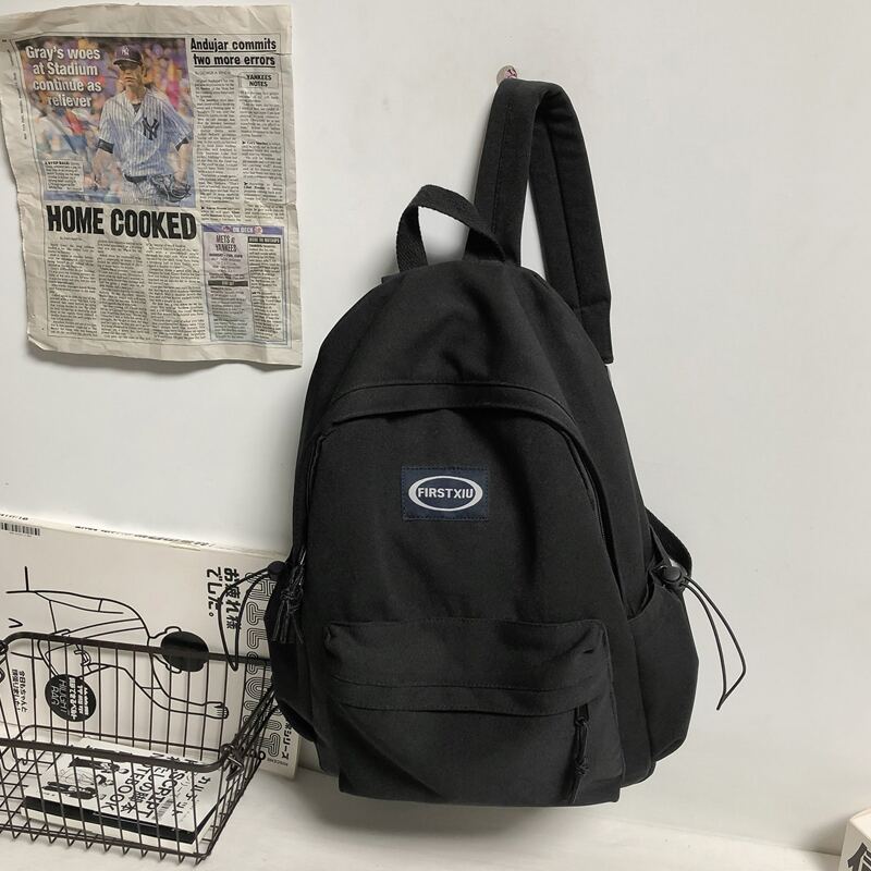 

Cartoon Charm Pocket Front Backpack, Black