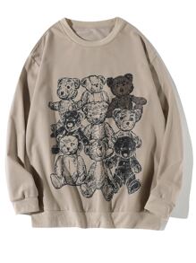 Manfinity EMRG Men Bear Print Drop Shoulder Sweatshirt - Khaki - View 1