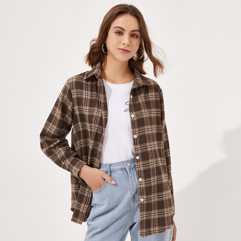 

Plaid Button Front Blouse, Multicolor