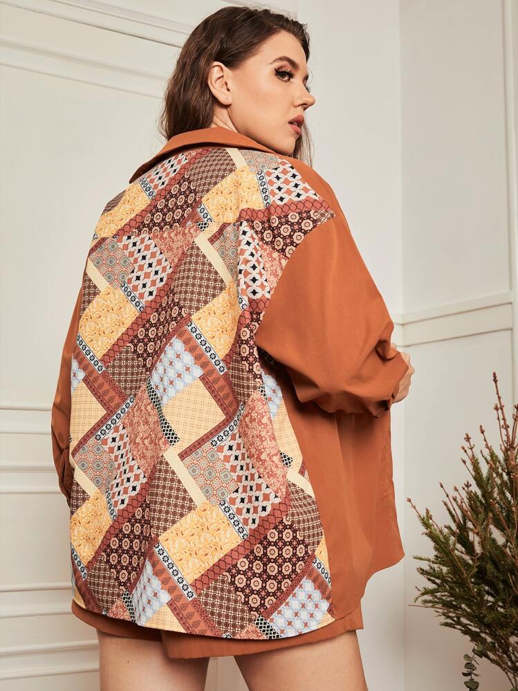 SHEIN Abrigo con estampado de retazo - Multicolor - Añade 1