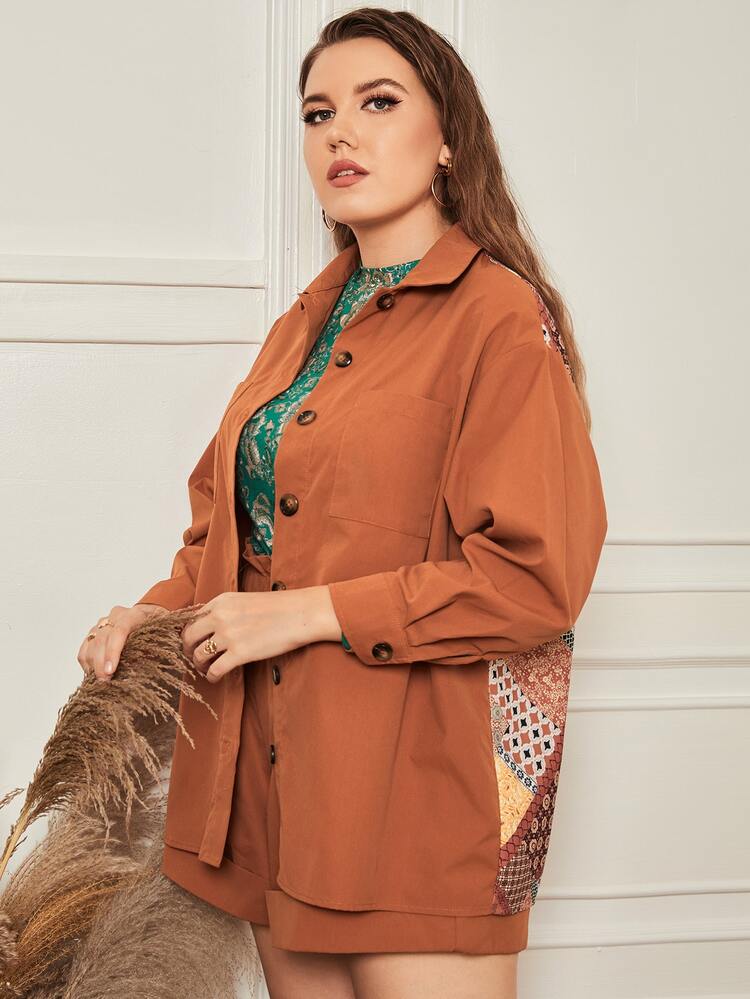 SHEIN Abrigo con estampado de retazo - Multicolor - Añade 3