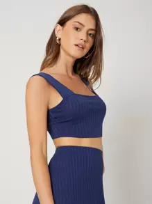 SHEIN EZwear Rib-Knit Slätt Enkel Linne & Cami - Marinblå - Visa 1