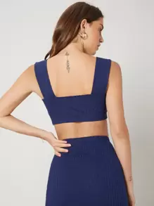 SHEIN EZwear Rib-Knit Slätt Enkel Linne & Cami - Marinblå - Visa 2