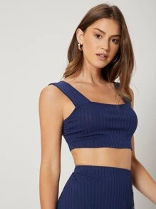 SHEIN EZwear Rib-Knit Slätt Enkel Linne & Cami - Marinblå - Visa 9