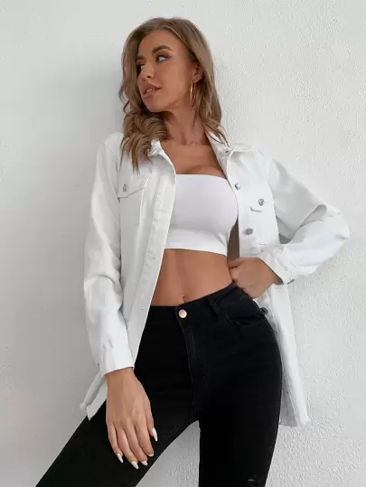 翻蓋口袋鈕扣牛仔夾克