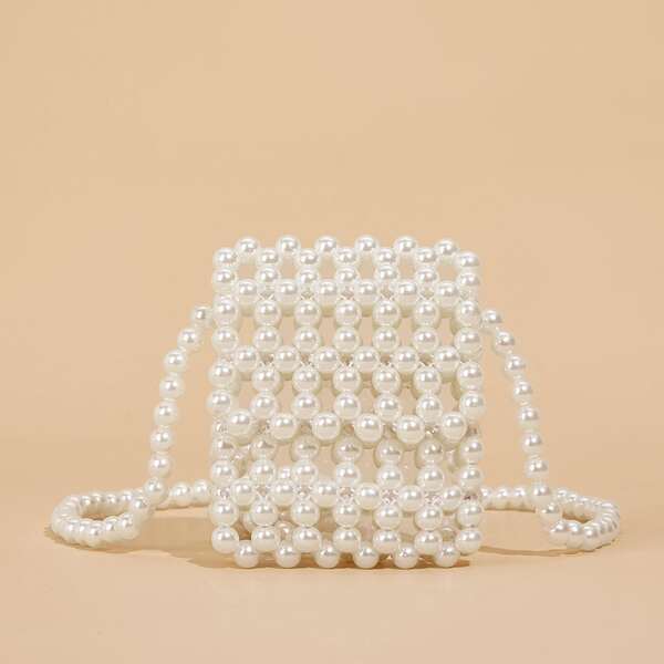 

Mini Faux Pearl Beaded Crossbody Bag, Beige