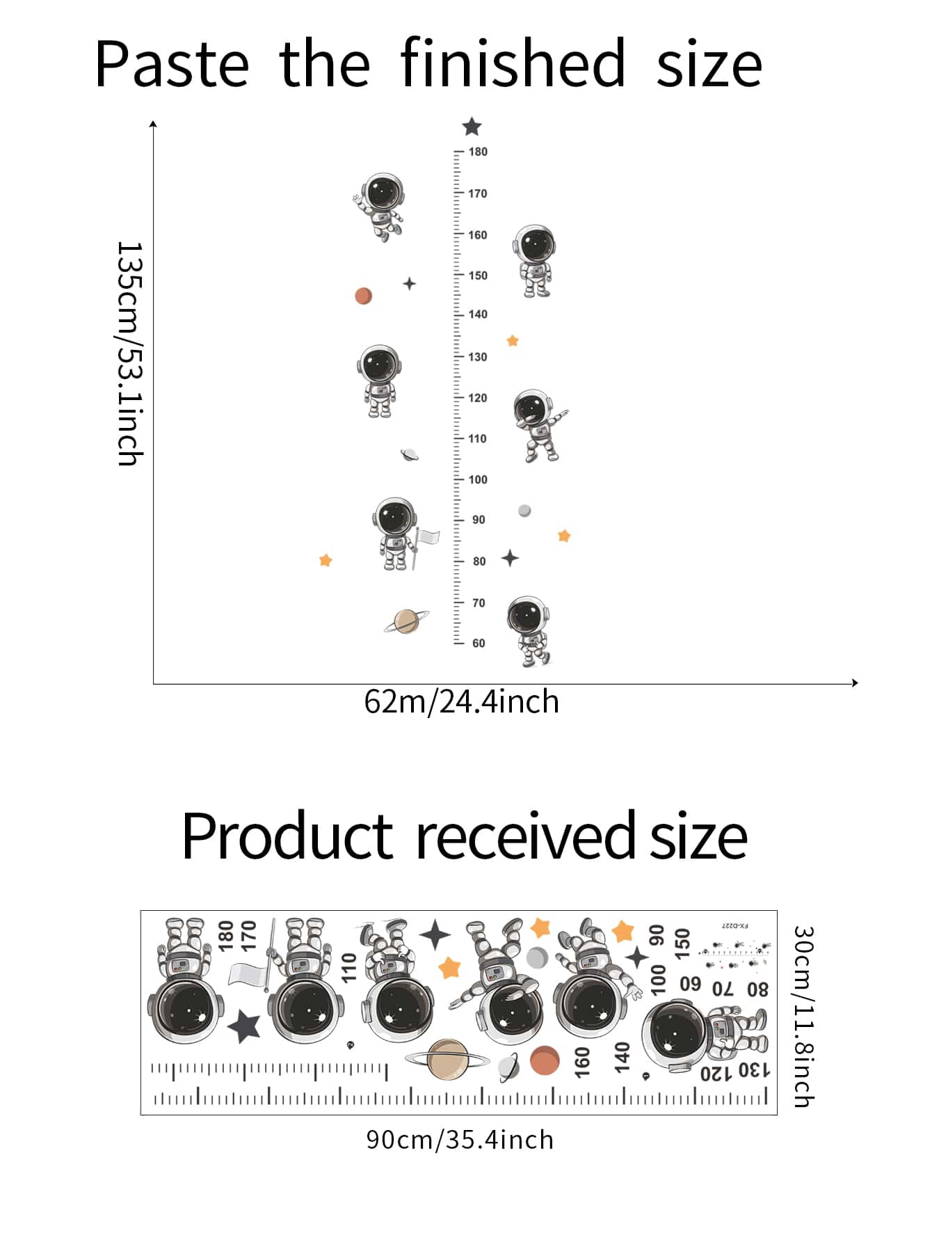 卡通宇航員兒童身高測量貼紙 - 黑色 - 查看 2