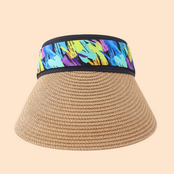 

Graphic Straw Visor Hat, Camel