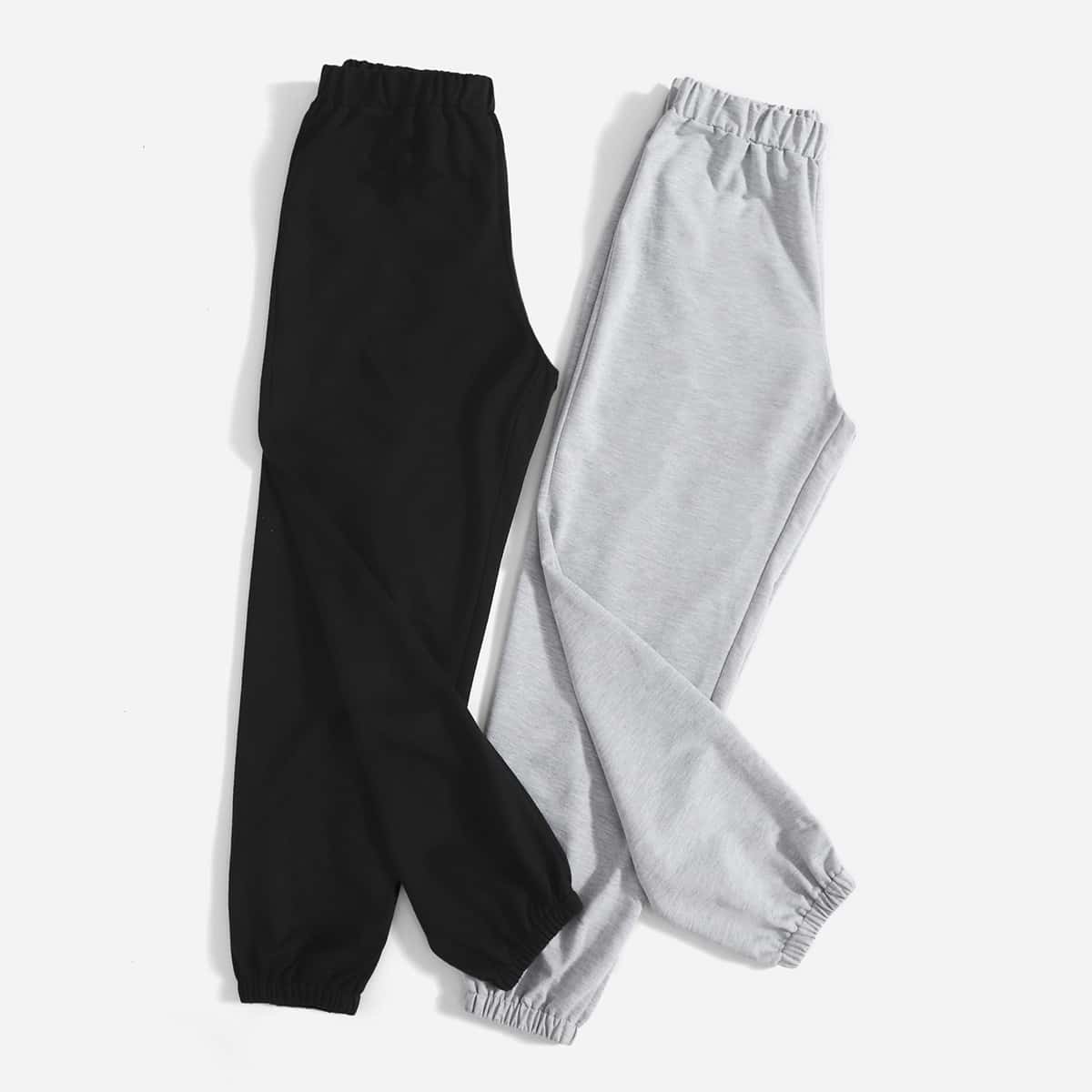 

2pcs Solid Elastic Waist Sweatpants, Multicolor