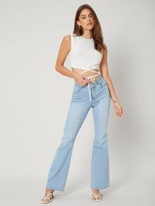 SHEIN EZwear Top tank de canalé de poliéster reciclado - Blanco - Ver 5