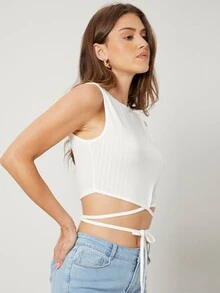 SHEIN EZwear Top tank de canalé de poliéster reciclado - Blanco - Ver 7