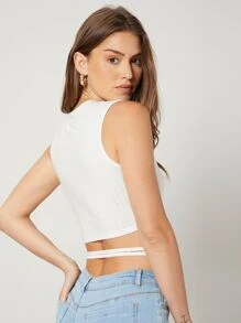 SHEIN EZwear Top tank de canalé de poliéster reciclado - Blanco - Ver 8