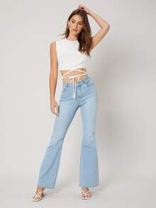 SHEIN EZwear Top tank de canalé de poliéster reciclado - Blanco - Ver 9