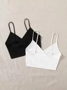 SHEIN EZwear 2件包裹細節素色吊帶背心上衣