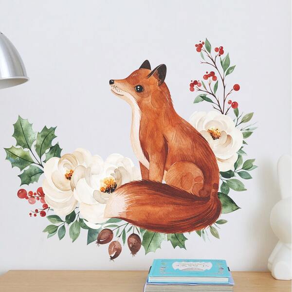 

Fox & Flower Print Wall Sticker, Multicolor