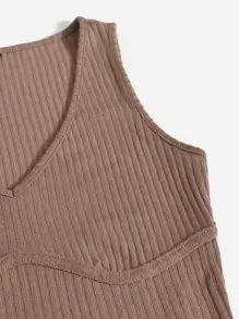 SHEIN EZwear Solid Rib-knit Crop Tank Top - Mocha Brown - View 4