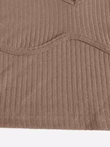 SHEIN EZwear Solid Rib-knit Crop Tank Top - Mocha Brown - View 5