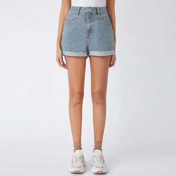 

Roll Hem Denim Shorts, Light wash