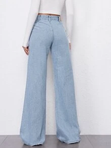 SHEINBlues High Waist Wide Leg Jeans - Light Wash - View 2