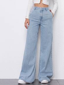 SHEINBlues High Waist Wide Leg Jeans - Light Wash - View 3