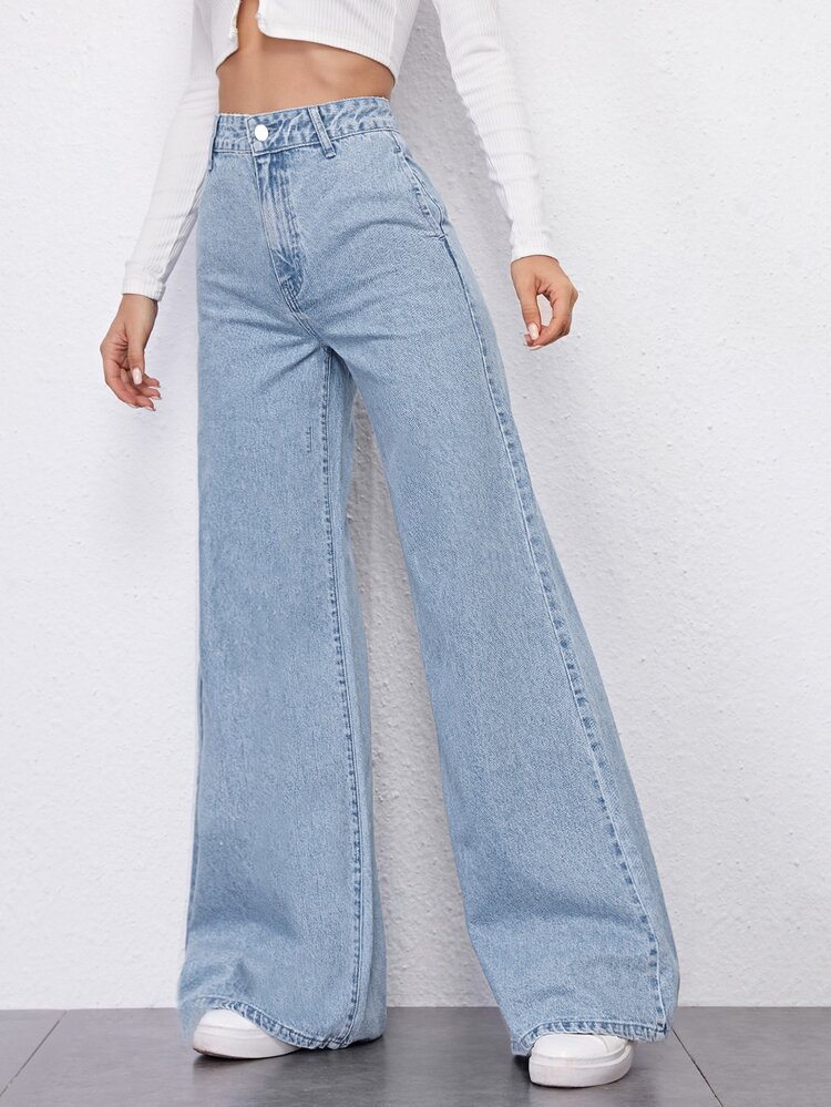 SHEINBlues High Waist Wide Leg Jeans - Light Wash - View 4