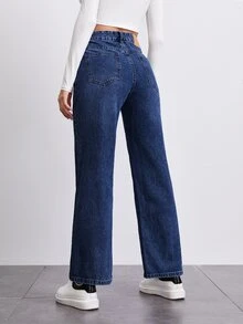 SHEINBlues Jeans de pierna recta de talle alto - Azul lavado oscuro - Ver 2