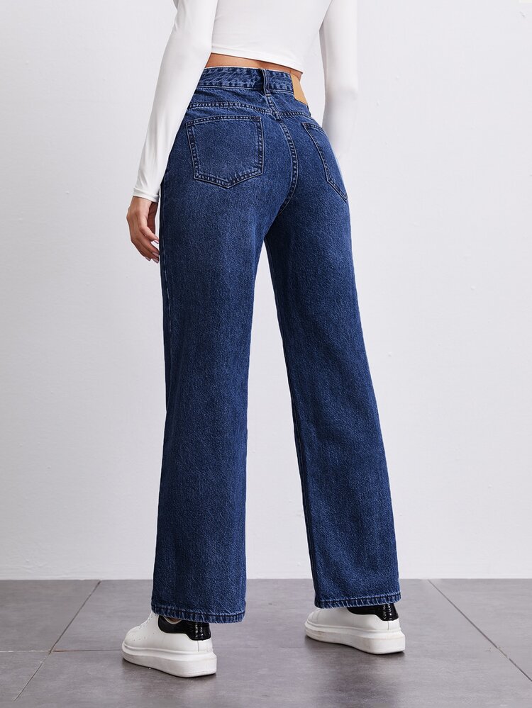 SHEINBlues High Waisted Straight Leg Jeans - Dark Wash - View 2
