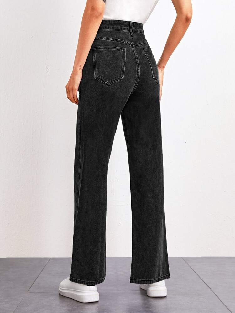SHEINBlues Slant Pocket Straight Leg Jeans - Black - View 2