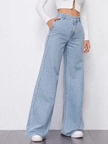 SHEINBlues High Waist Wide Leg Jeans - Light Wash - View 5