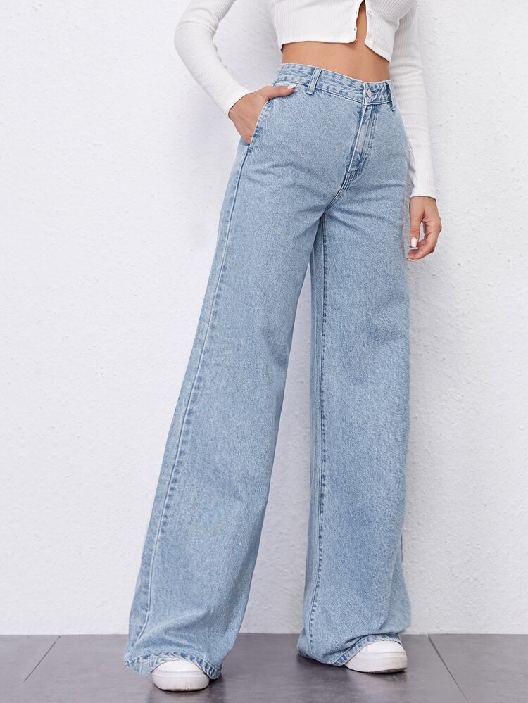 SHEINBlues High Waist Wide Leg Jeans - Light Wash - View 5