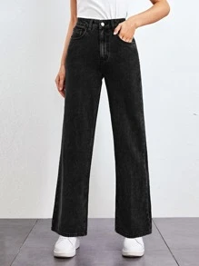 SHEINBlues Slant Pocket Straight Leg Jeans - Black - View 4
