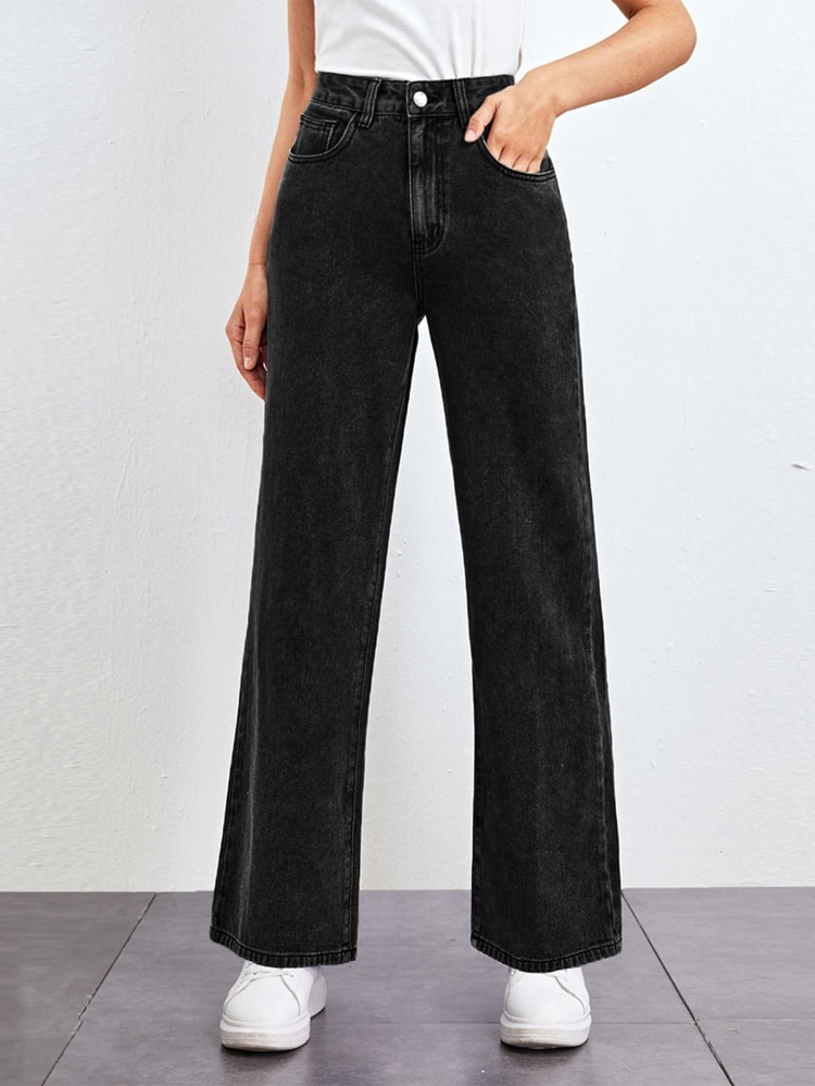 SHEINBlues Slant Pocket Straight Leg Jeans - Black - View 4