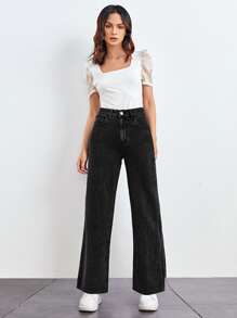 SHEINBlues Slant Pocket Straight Leg Jeans - Black - View 5