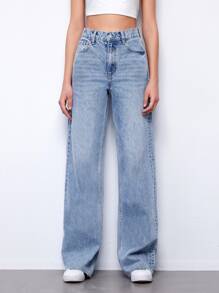 SHEIN 石洗高腰寬鬆牛仔褲