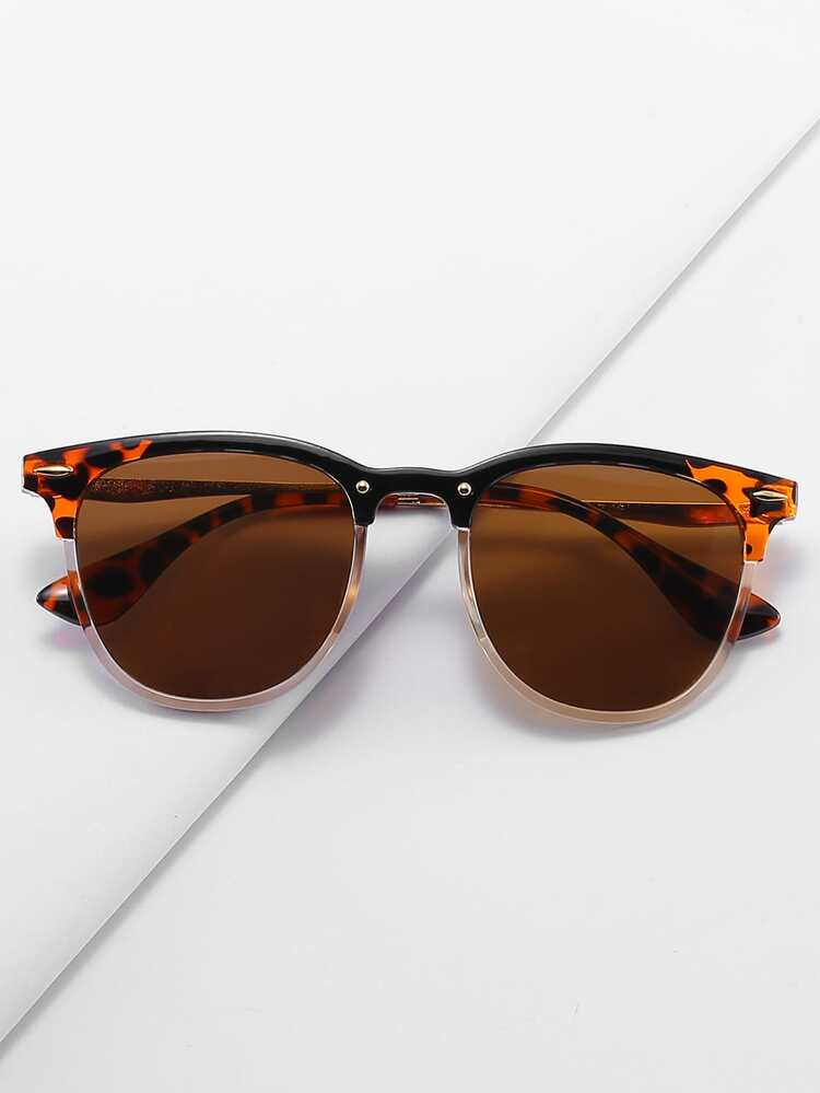 Browline Tinted Lens Fashion Glasses - Brown - View 2