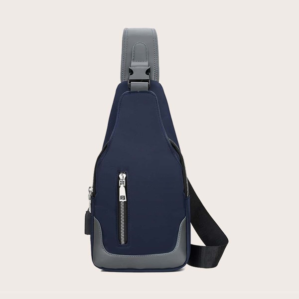 

Men Zipper Front Buckle Decor Sling Bag, Blue
