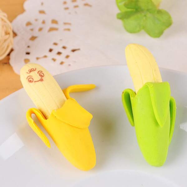 

2pcs Banana Shaped Eraser, Multicolor