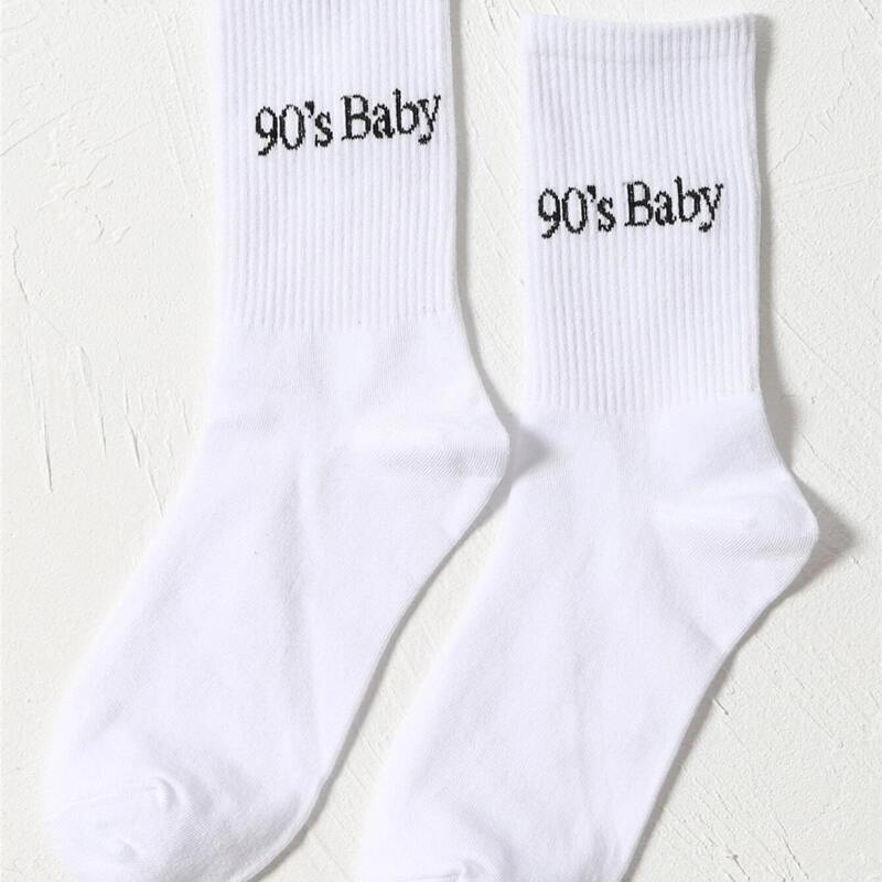 

1pair Letter Graphic Crew Socks, White