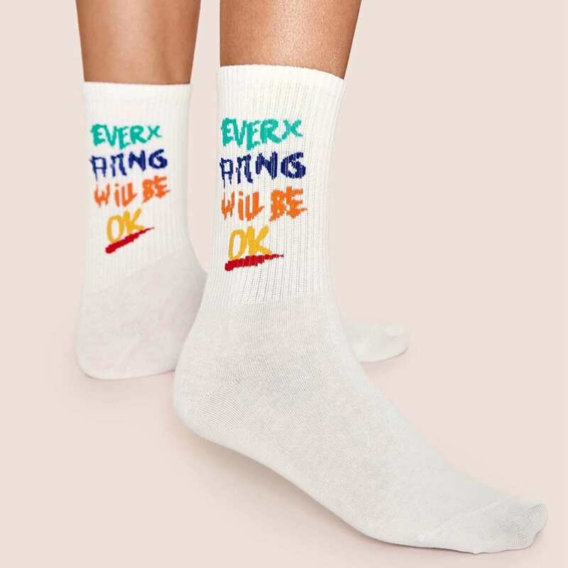 

1pair Letter Graphic Crew Socks, White
