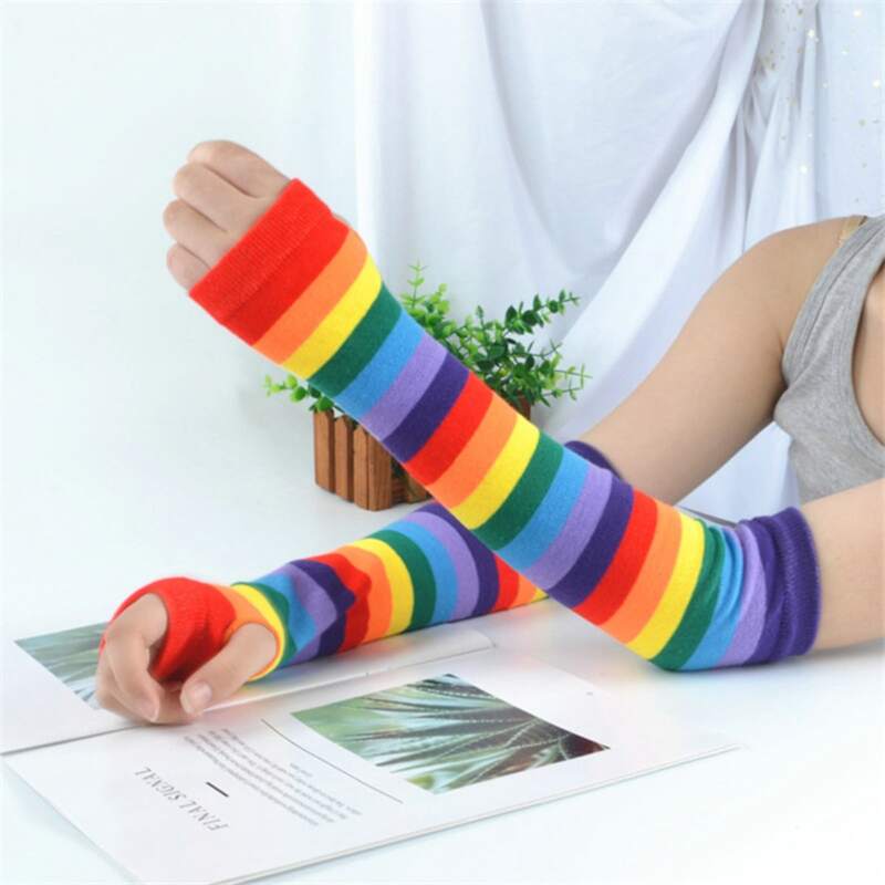 

Colorful Striped Long Gloves, Multicolor