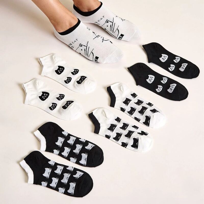 

5pairs Cat Graphic Ankle Socks, Multicolor